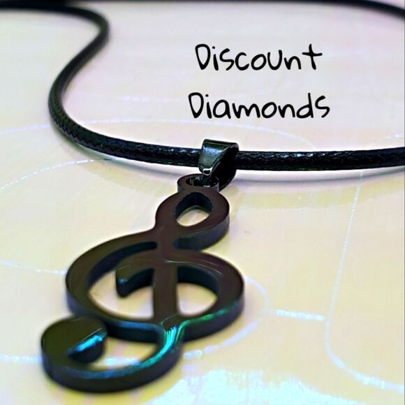 Black Alloy Treble Clef  Pendant on Black Nylon Necklace - Women's - Picture 1 of 9